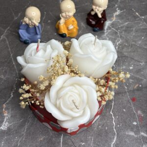 triple white rose heart bloom bouquet candle