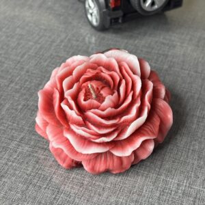 shaded peony flower candle in red